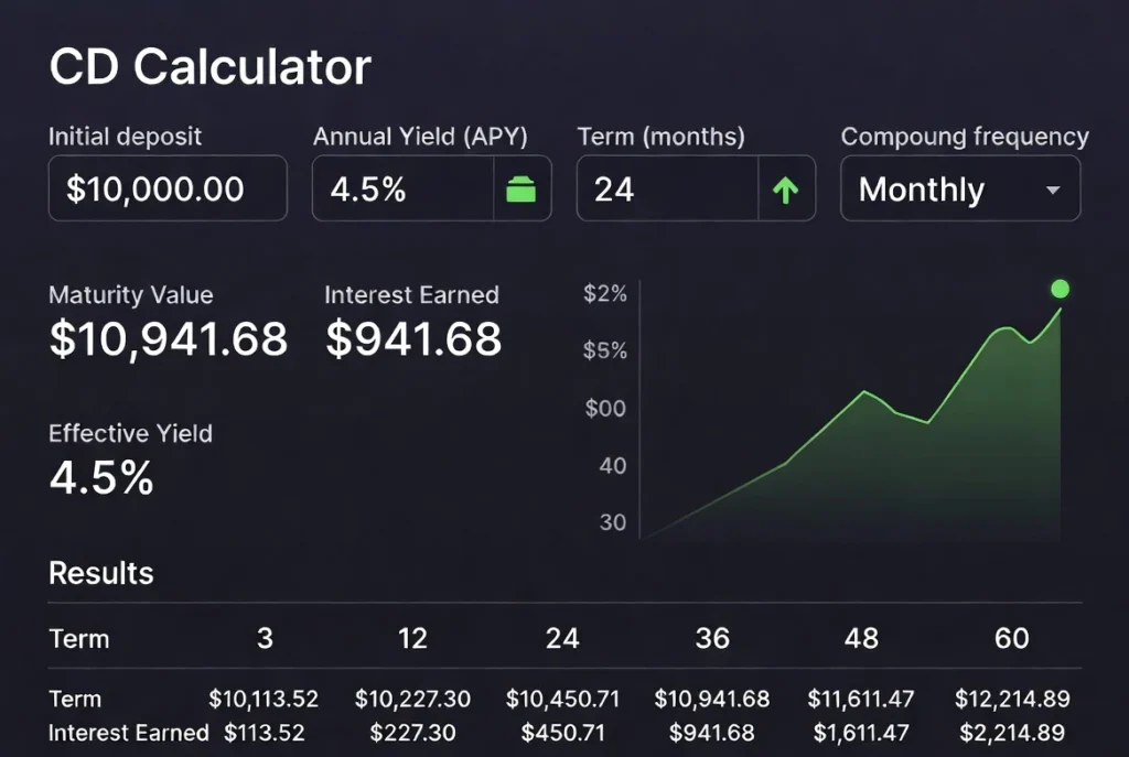 Real-time results and growth visualization from the tool.CD Calculator.