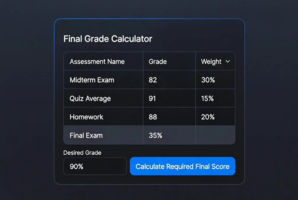 : Clean and intuitive interface of the Final Grade Calculator.
